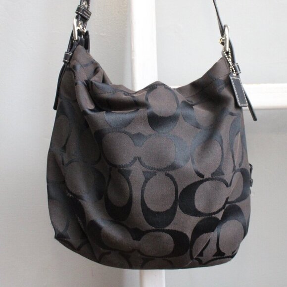 Coach VTG Y2K Black Soho Signature Duffle Canvas Leather Shoulder Crossbody Bag - Picture 3 of 9